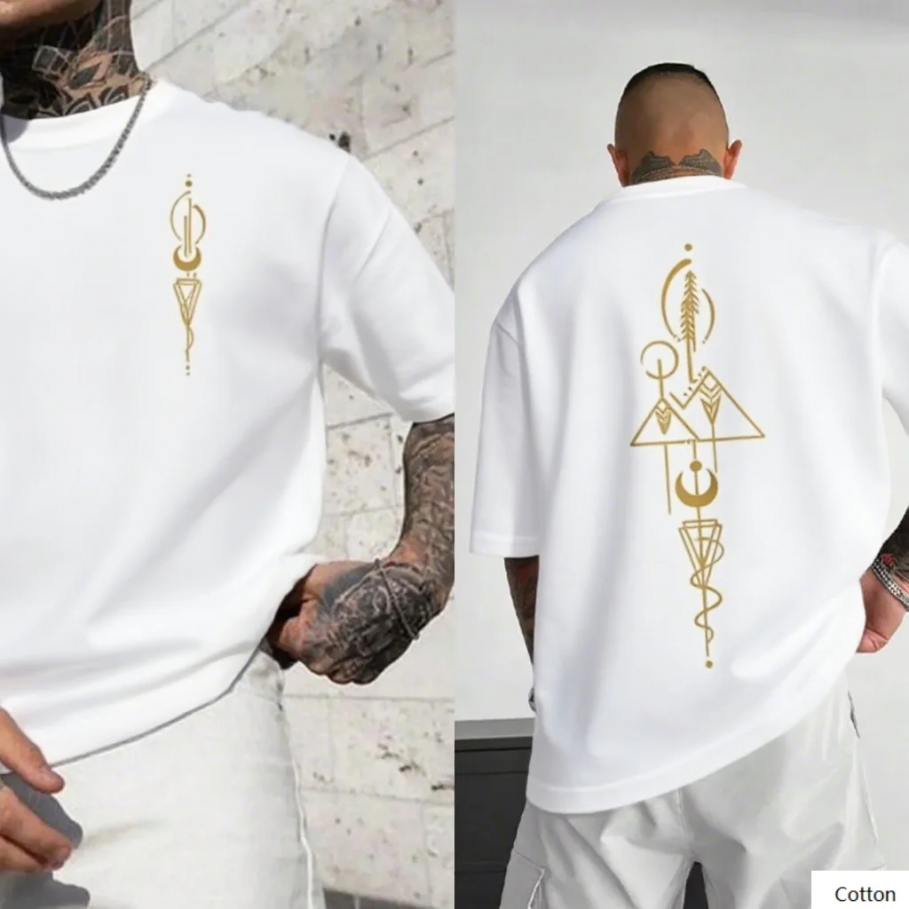 

Casual Men Cotton T Shirt Featuring Unique Gold Symbolic Motifs Great Choice for Fashion Enthusiasts Prefer Alternative S-4XL