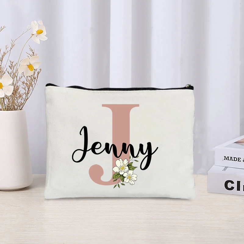 Custom Name Initials Letter Makeup Bag Women Toilet Pouch Travel Cosmetic Bag Wedding Bridesmaid Gifts Side Bag for Ladies Purse