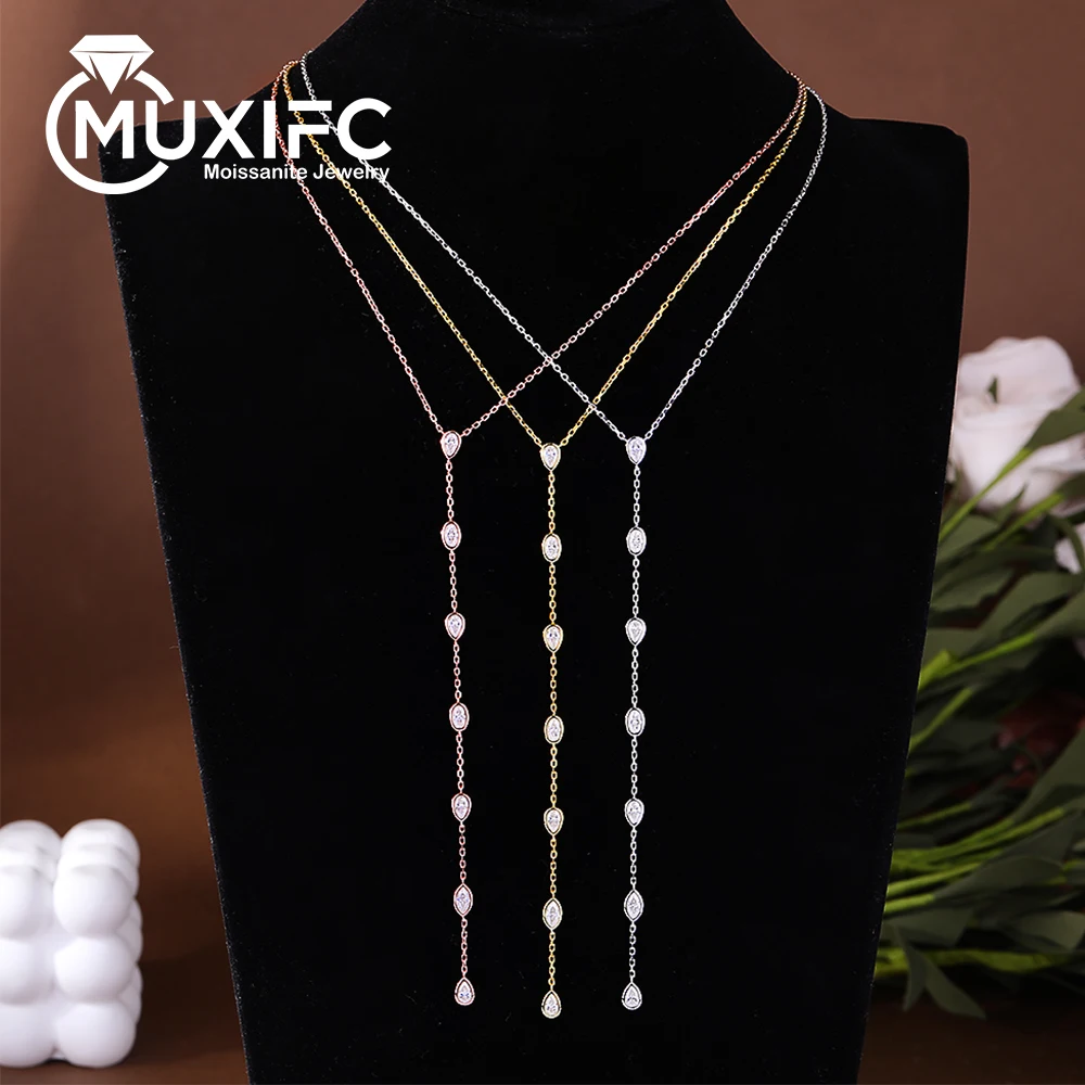 Full Moissanite Y Necklace 12cm Lariat Pendant Necklace 925 Sterling Silver Mixed Cut Fine Jewelry Anniversary Engagement Gift