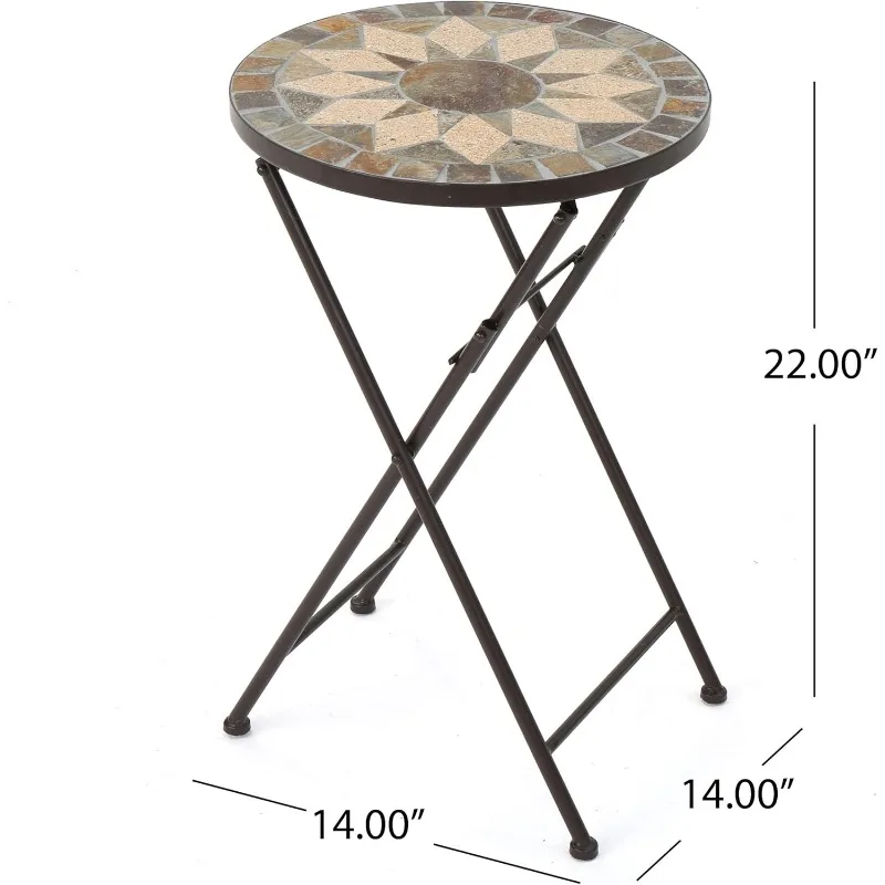 Outdoor Stone Side Table with Iron Frame, With a Star Based Design,Hold up to 15 Pounds,14