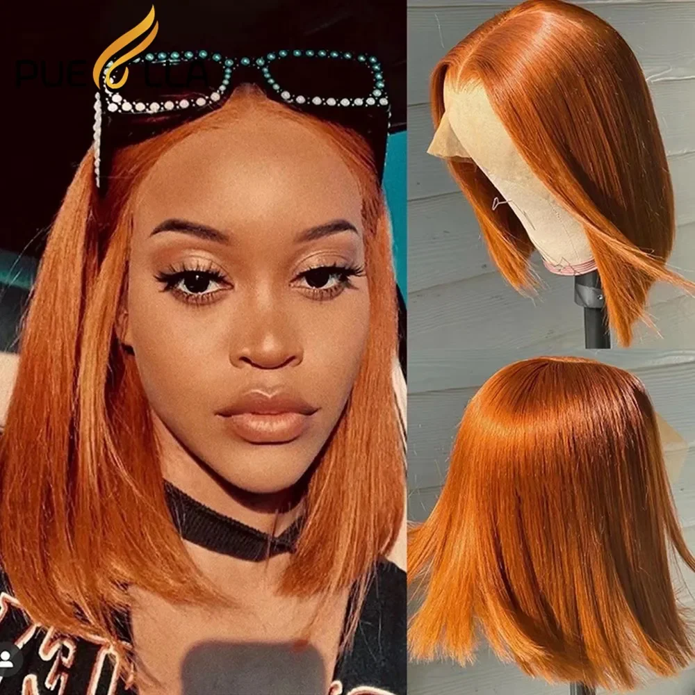 ISHINE 34 Inch Ginger Orange Bone Straight 13x4 Lace Front Human Hair Wigs Blonde 180% HD Transparent Lace Frontal Wigs