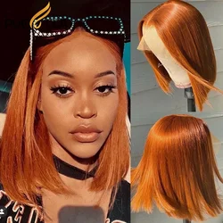 ISHINE-Peluca de cabello humano liso de 34 pulgadas, postizo de encaje Frontal 13x4, color naranja jengibre, 180% HD, transparente