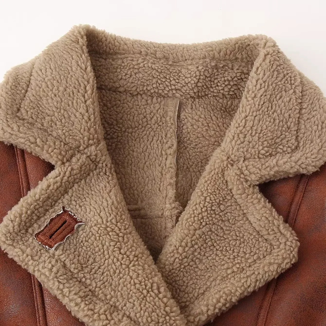 JNLEAOG Neue Damen Casual Sle Lammfell Jaet Faion Design Vielseitige einfache Freizeitoberbekleidung Langer Sve-Knopfverschluss