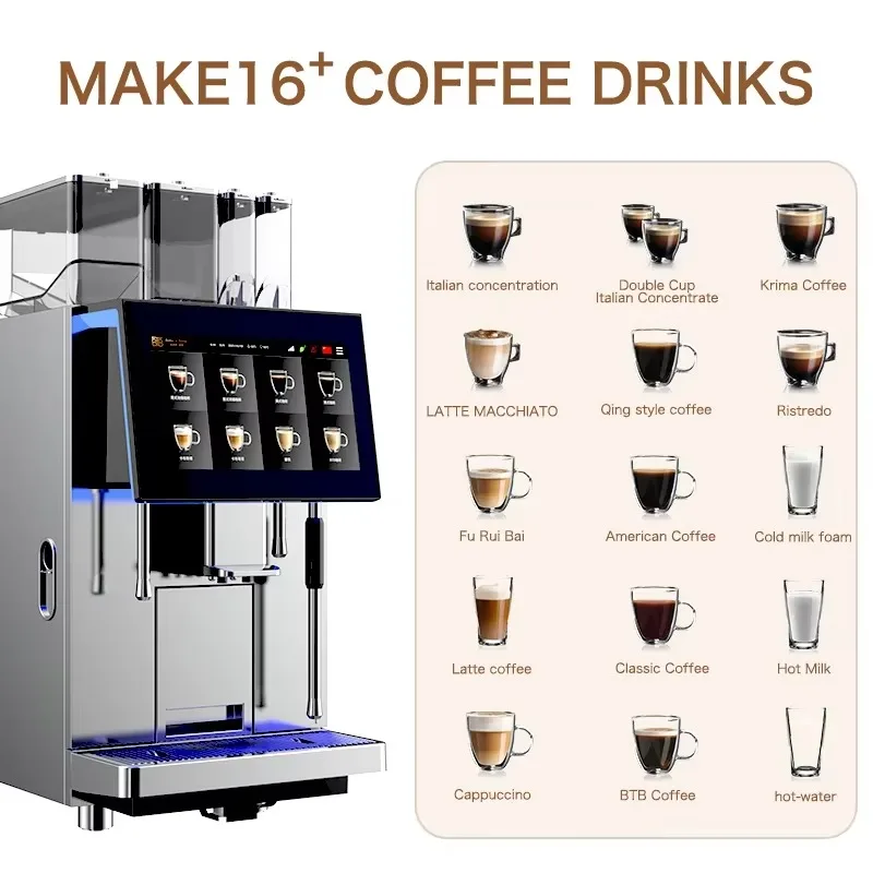 Steam Make Milk Foam Customize Logo Automatic Pressure Smart Bean To Cup Commerical Espress Coffee Maker Machine