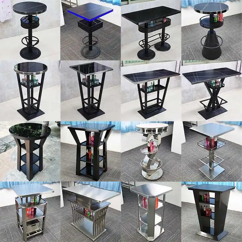 

Long Bar High Table Bar Table and Chair Combination Retro Simple Cocktail High Foot Rectangle Round Dining