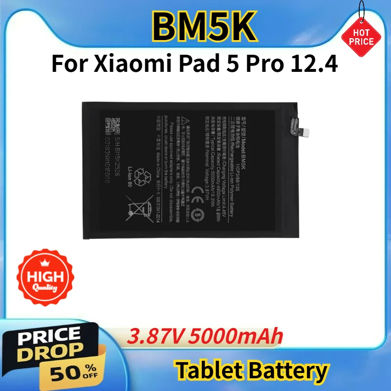 

High Quality for Xiaomi Pad 5 Pro 12.4 Brand New BM5K Replacement Tablet Battery 3.87V 5000mAh