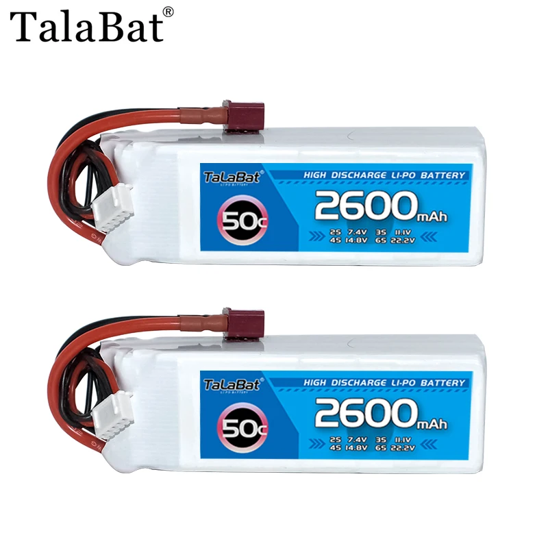 

2 шт. перезаряжаемые LiPo аккумуляторы TalaBat 4S 14.8V 2600mAh 50C с T-коннектором для радиоуправляемых грузовиков, автомобилей, FPV дронов, самолетов, запчасти для хобби