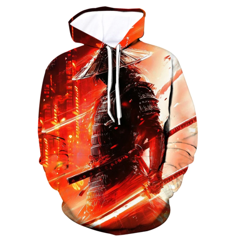 

3D Print Japanese Samurai Graphic Hoodies For Men Vintage Cool Long Sleeve Hooded Pullover Autumn Winter Harajuku Style Clothing