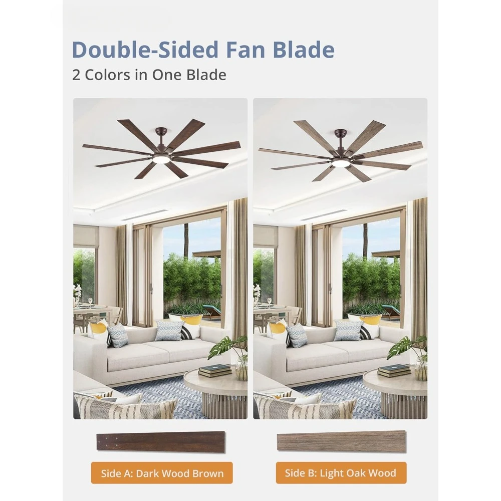 72 inch Oil Rubbed Bronze Ceiling Fans,Farmhouse Ceiling Fan for Living Room Patio Dual Finish Blades