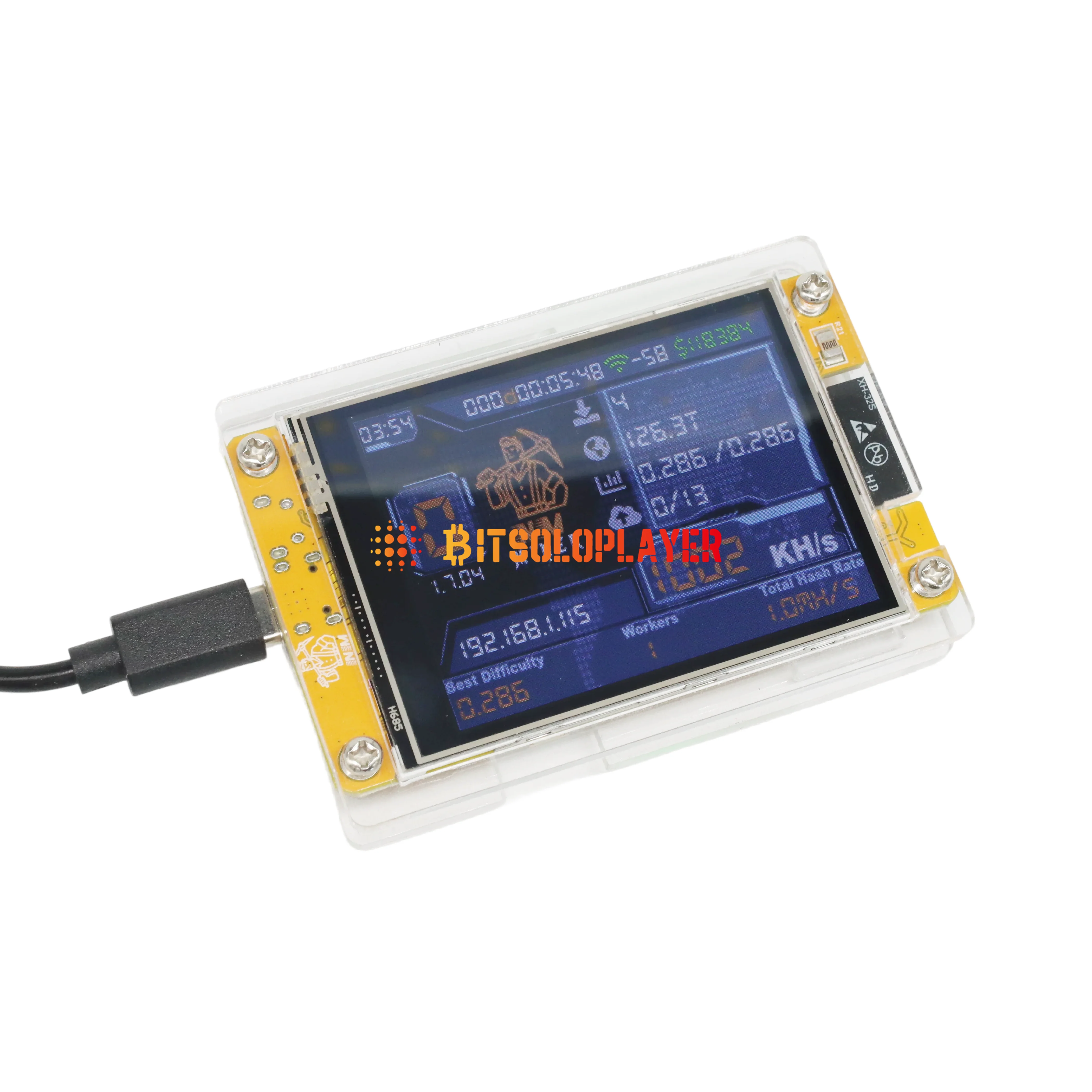 NerdMiner NMminer V2 1010 Kh/s Bitcoin Solo Miner Minerador de criptomoeda com display inteligente de 2,8 polegadas