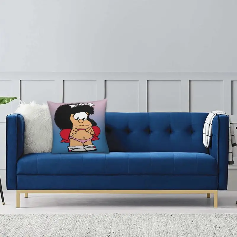 Custom Nordic Style Grappige Mafalda Kussenhoes 45X45Cm Polyester Quino Comic Cartoon Kussensloop Voor Sofa Auto Vierkante Kussensloop