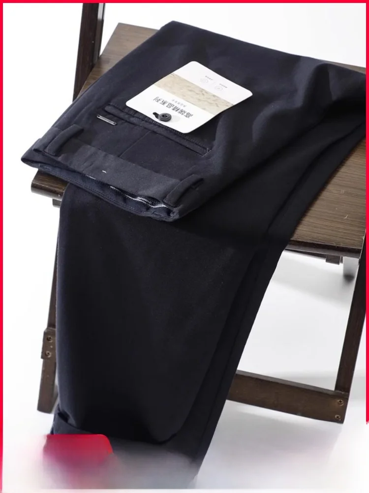 

Теплые прямые повседневные брюки для мужчин: модные осенне-зимние шерстяные брюки с эластичным поясом, универсальные, в городском стиле