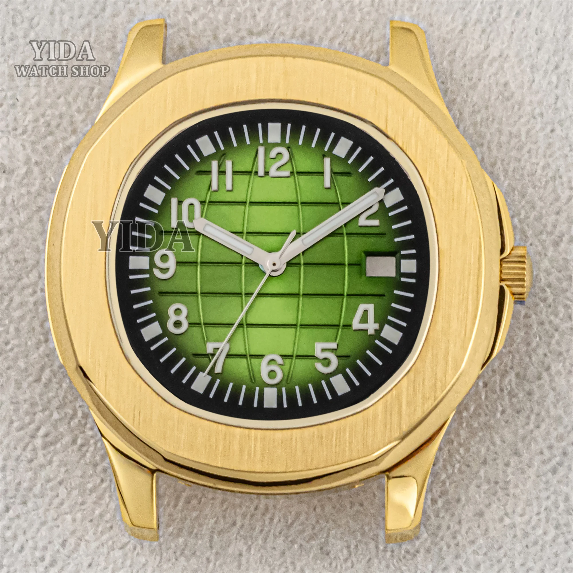 

42mm NH35 WatchCase Gold Case 32mm Dial Green Lumiinous Hands Sapphire Glass Waterproof For AQUANAUT Nautilus NH36 Movement Part