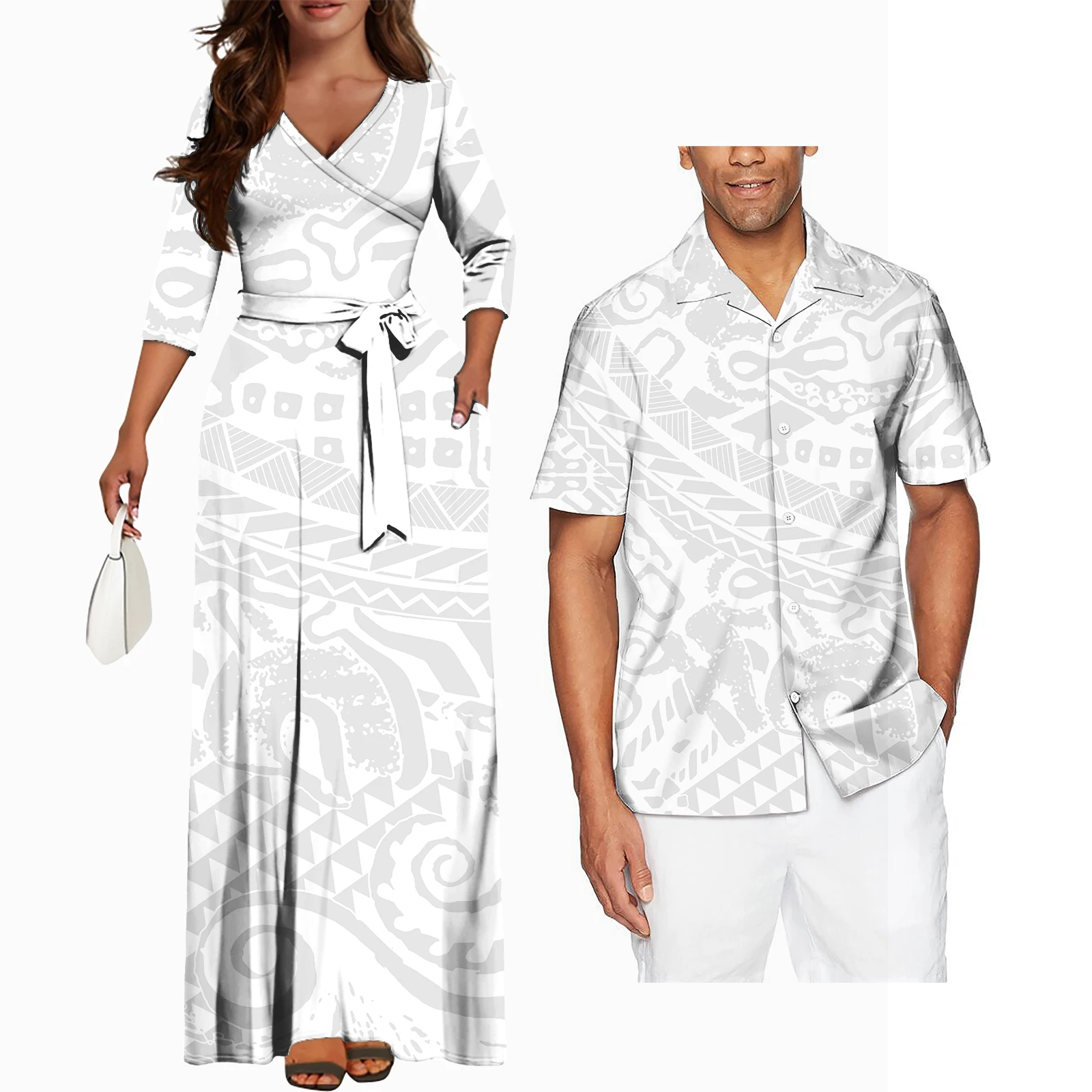 

Couples Matching Clothes Polynesian Tribal Tapa Printed Custom Couples Clothing Two Pieces Sets Maxi Dress