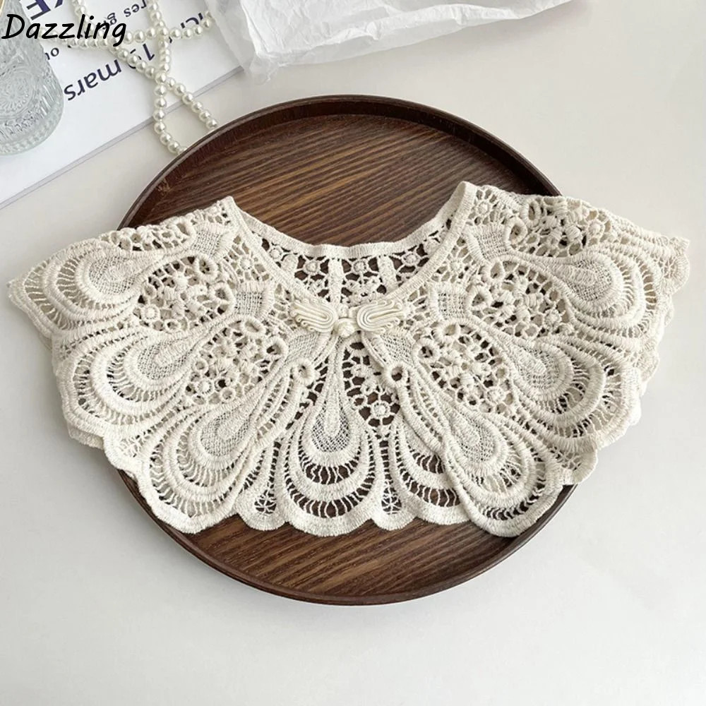 

Elegant Cape Lace Fake Collar Hollow Out Cloak Knitted Shawl Wraps Korean Style Blouse Shoulders Fake Collar Women