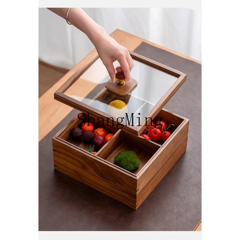 

FG Black Walnut Solid Wood Grid Fruit Plate Storage Box Removable and Stacked Moisture-proof and Dust-proof Storage Box