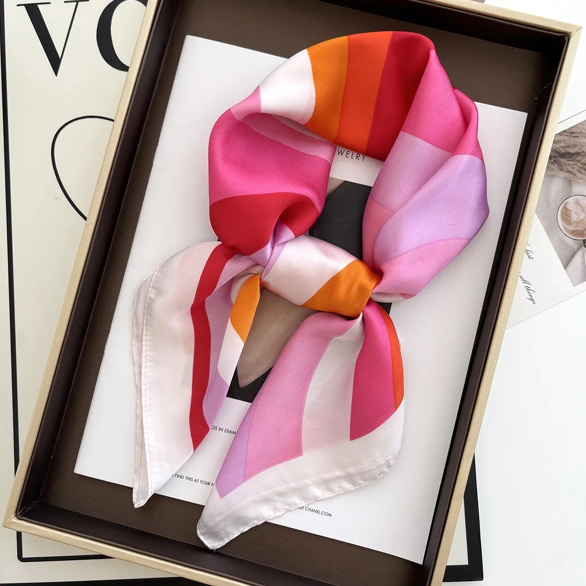 New Literary Fashionable Bandana Imitation Silk 70*70cm Temperament Square Scarves Women Spring/Summer Soft Satin Scarf image 5