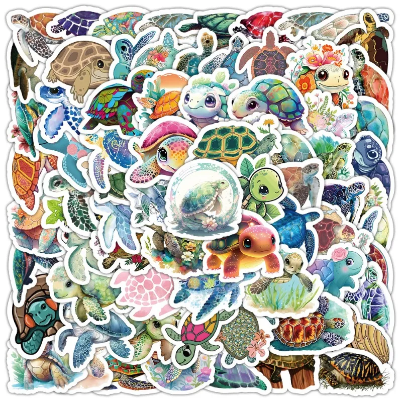 100PCS Little Turtle Graffiti Marine Life Children's Reward Suitcase Water Cup Notebook Creative Waterproof Decorative Sticker