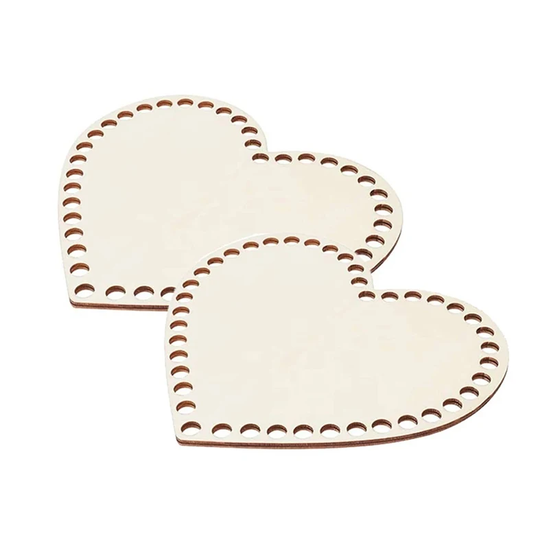 

2Pcs Natural Wooden Basket Bottom Heart Shape Crochet Basket Wood Base