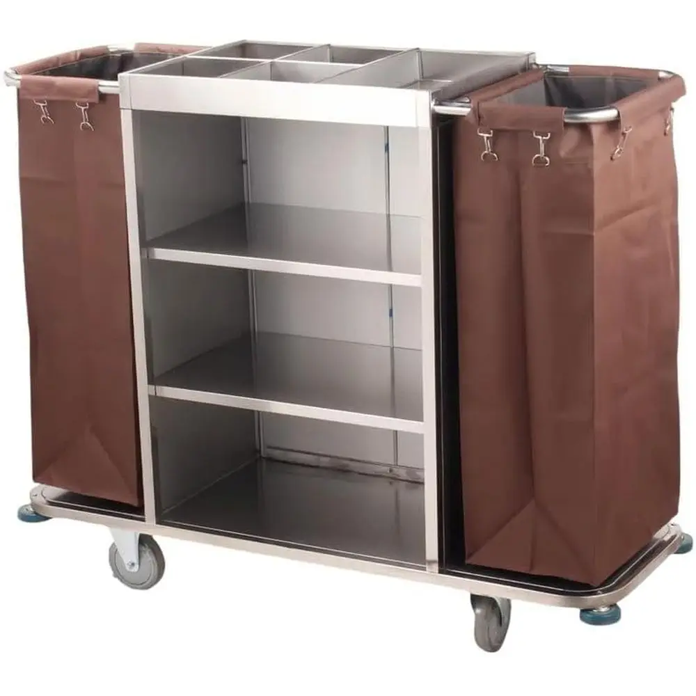 

Трехъярусная тележка из нержавеющей стали для уборки в отелях и обслуживания номеров