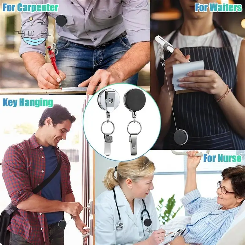 

AED6-4 Pcs Retractable Pull Pen Pencil Holder Retractable Pen Holder Universal Pen Lanyard Retractable With Belt Clip