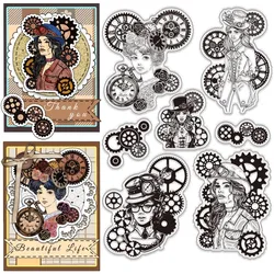 7pcs Clear Stamps Set Medieval Retro Style Lady Stamps Vintage Steampunk Style Rubber Stamp Set Reusable Transparent Stamps