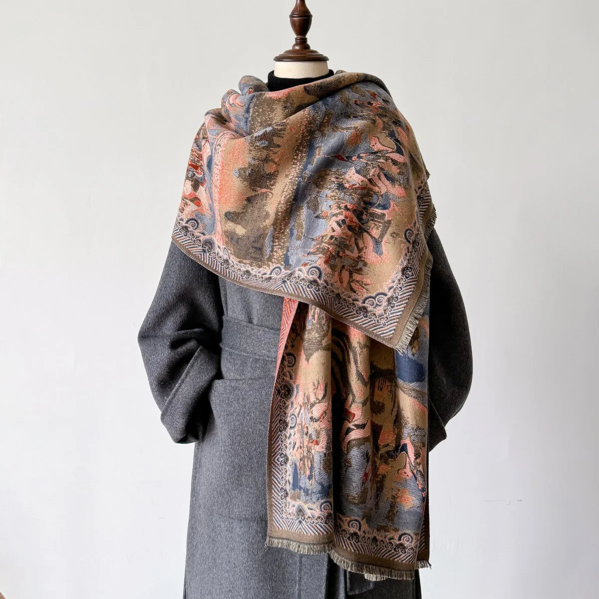 

2025 дизайн кашемировый шарф с цветочным принтом, женские зимние шали и накидки из пашмины, толстые теплые палантины Bufanda, роскошное одеяло