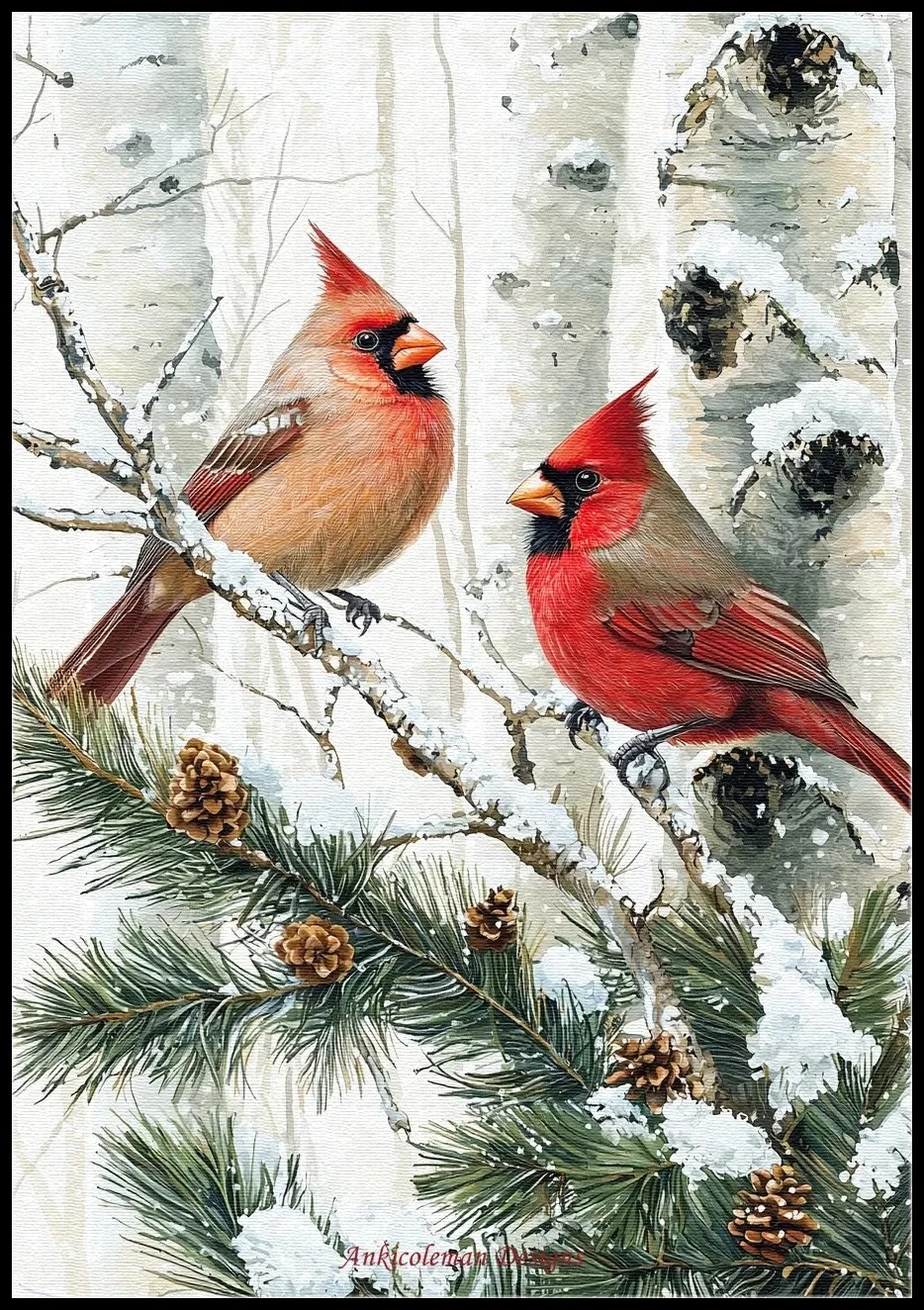 

Snowy Cardinals 2 - Рукоделие для вышивания DIY DMC Высокое качество - Наборы для вышивки счетным крестом 14 карат Картина маслом