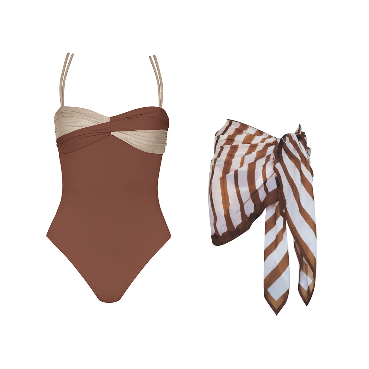 

Two Pieces Bikini 2026 Cross Sexy Women One Piece Swimsuit Swimwear Female Cover Up Beachwear Bathing Suit Swimming Suit Sarong