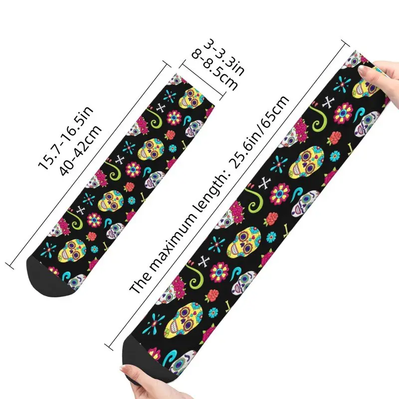 Calcetines de vestir con estampado de calavera de azúcar para hombre, calcetín Unisex con estampado 3D Kawaii, Día de los muertos