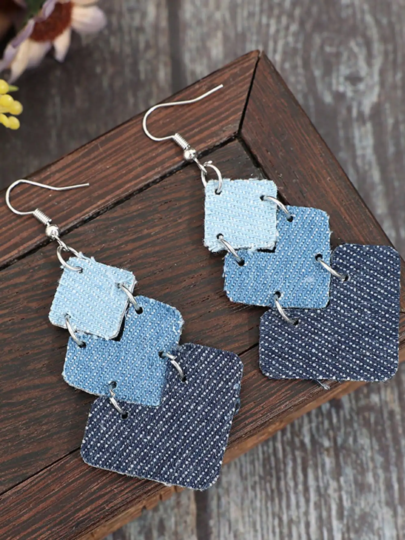 

Denim Patchwork Square Layered Earrings For Women