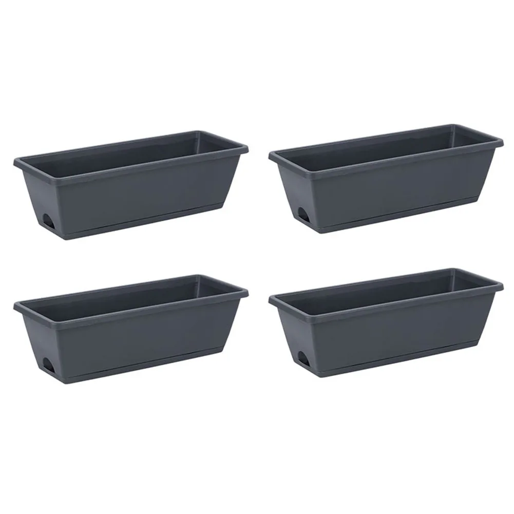 Set of 4 Plastic Window Planters with Drainage System for Enhancing Indoor and Outdoor Spaces with Flowers and Plants