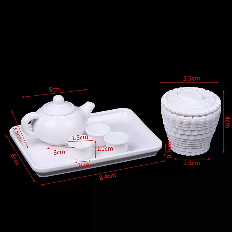 

Kitchen Toys 6pcs/set Dollhouse Miniature Teapot Coffee Tea Cups Tray Model