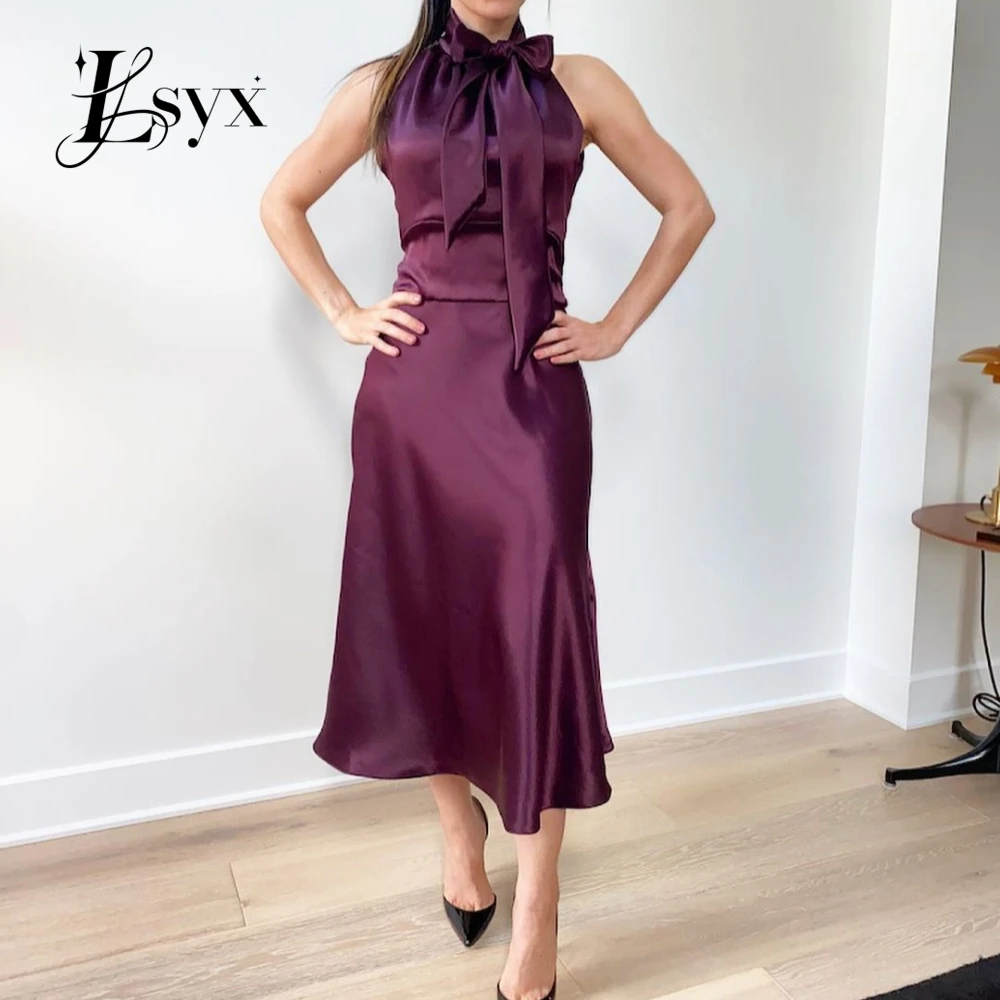 LSYX-Vestido de baile feminino de cor alta, simples, sexy, comprimento de chá, vestidos de festa formais, costas abertas, linha A, vestido de noite, 2023