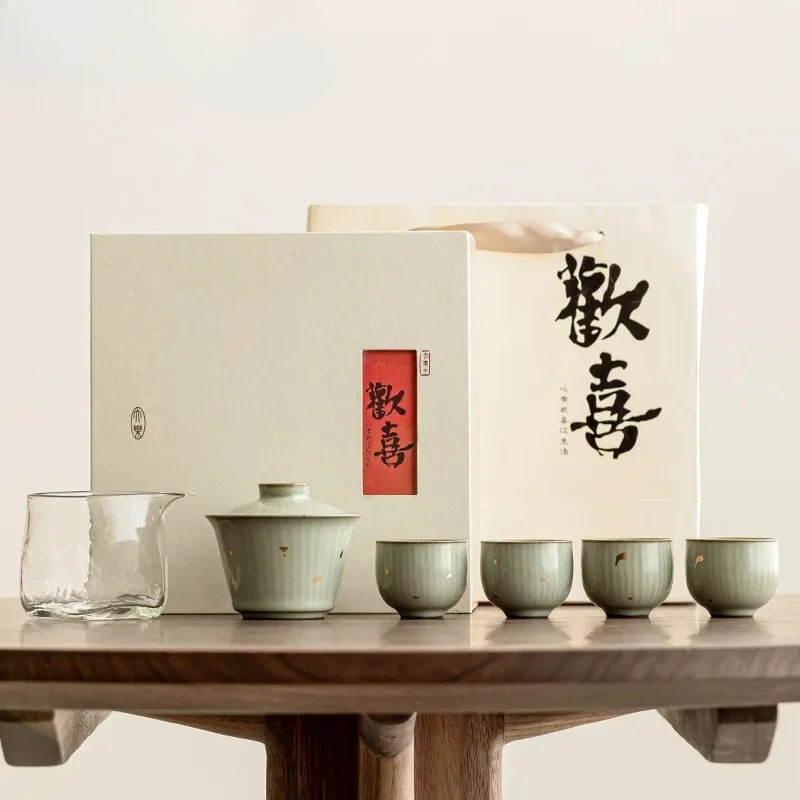 

Sprinkle Gold Ru Kiln Tea Set Complete Set Luxury Tea Ceremony Making Teapot And Tea Cup Services Decoration