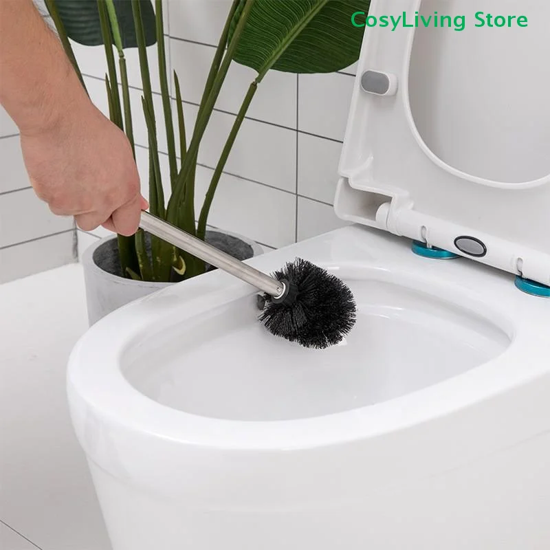 1 Stück Toilettenbürste mit Edelstahlgriff, weiche Haarbürste, Reinigungswerkzeug für den Haushalt, mit Aufhängerrahmen.