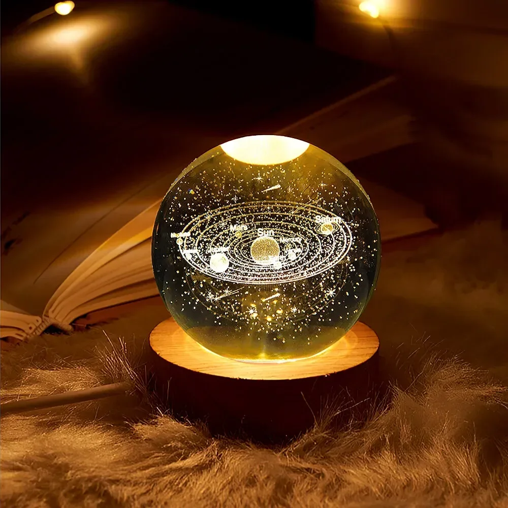 Crystal Ball Night Light Planetary Galaxy Warm Light Astronaut USB Power Bedside Lamp Birthday Valentine's Gift Desktop Ornament