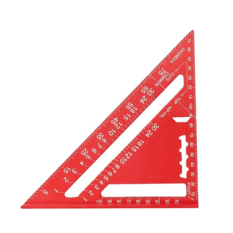 Hot Sale 1Pcs Red Aluminum Alloy Triangle Ruler High Precision Clear Scales For Woodworking Carpentry Construction Measuring