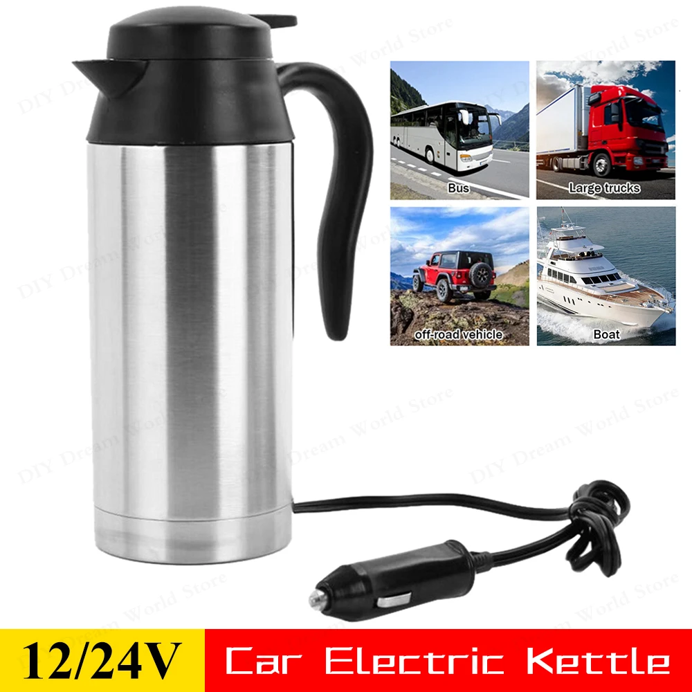 12V/24V Car Electric Heating Cup 300-750ML Stainless Steel Water Heater Bottle Travel Car Truck Kettle For Tea Coffee Drinking