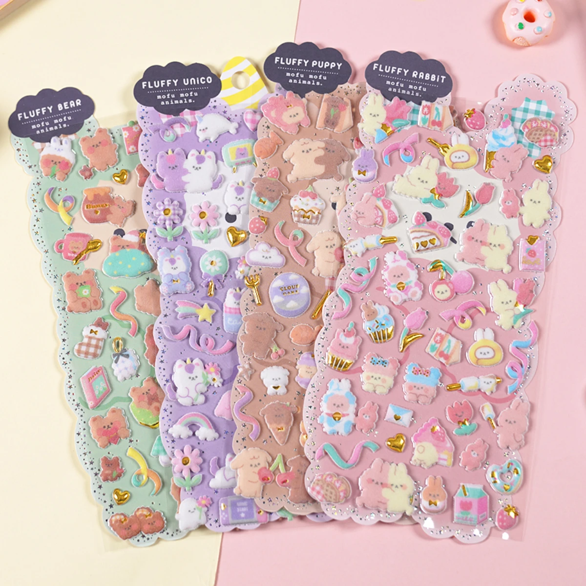 1 pc losowe Kawaii puszysty królik miś 3D pozłacane naklejki Scrapbooking Diy dziennik papeteria naklejki