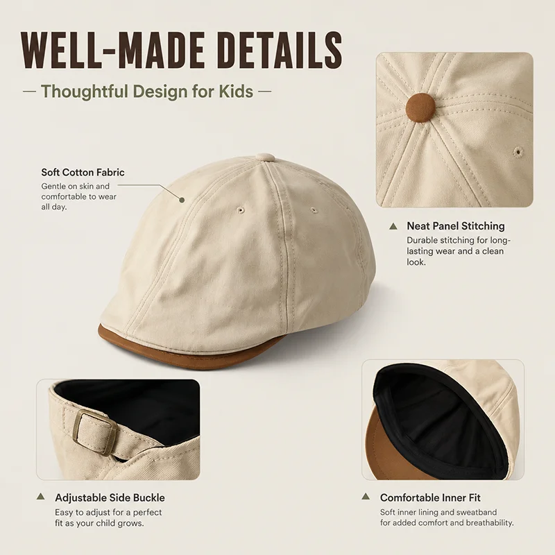 Kids Cotton Painter Cap Japanese Street Style Adjustable Newsboy Hat Spring Autumn Casual Duckbill Cap for Boys Girls Ages 4-6Y view 3
