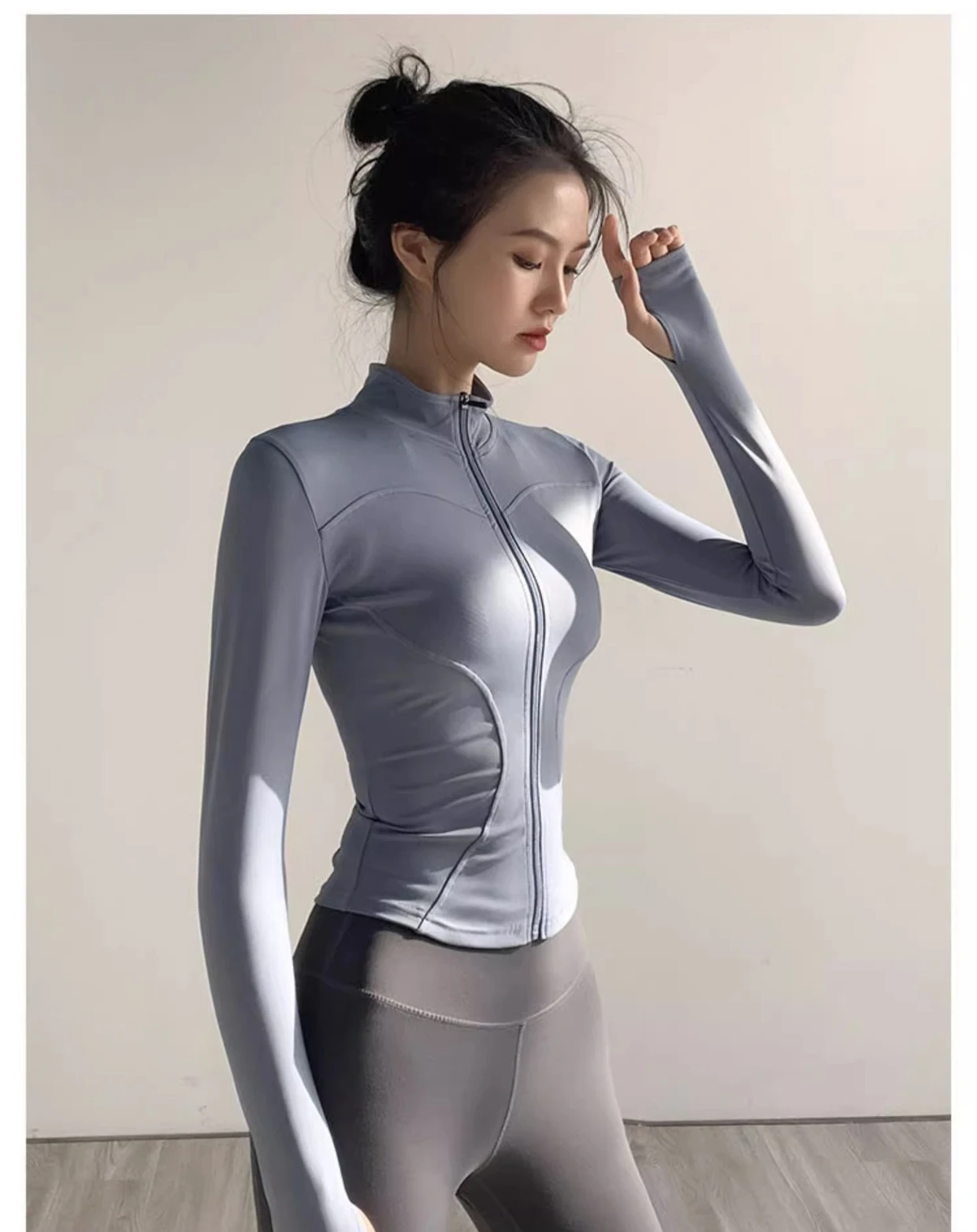 Damenjacke, schnell trocknend, Sonnenschutz, Sportmantel, eng anliegend, Yoga-Kleidung, langärmelig, Strickjacke, Laufen, Fitnessjacke, Reißverschluss – Detail 6