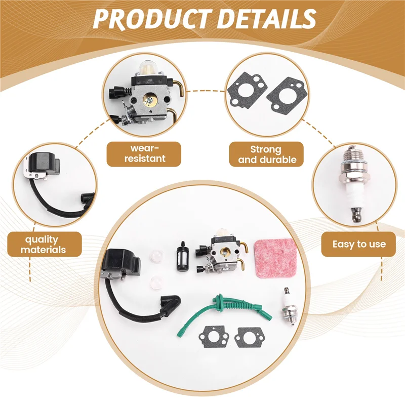 BHBD-기화기 점화 코일 STIHL Fs55 Fs38 Fs55r Km55 Fs45 Fs46 트리머 키트 잔디 깎는 기계 기화기