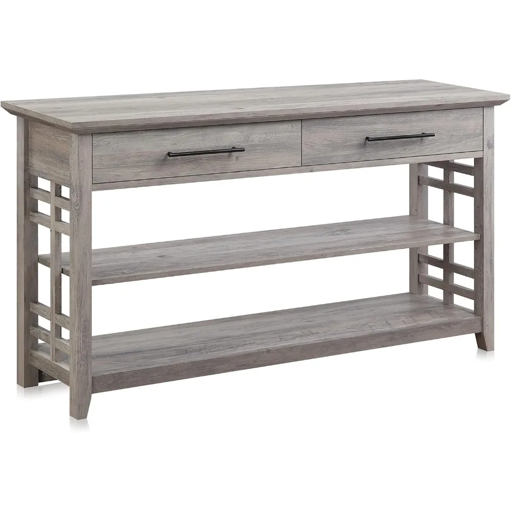 

"three-tier wooden console table with storage shelves and drawers for entryway, living room, and hallway - 55 inches"