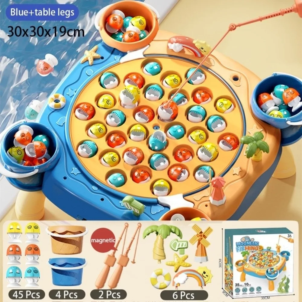 Creativo Ha musica Gioco di pesca magnetico Pesce colorato Design interattivo Gioco di filatura Canna da pesce Età 3+ Giocattolo educativo