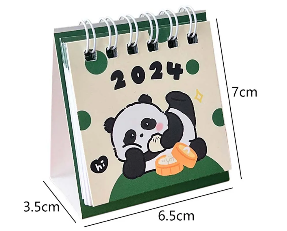 Kalender meja kartun Panda 2024, Mini lucu berdiri lipat kalender meja perencanaan harian kecil kalender bulanan untuk rumah