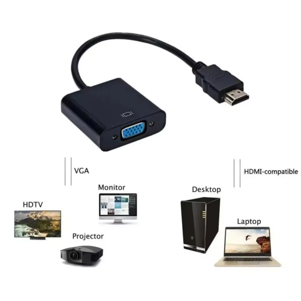 HD 1080P HDMI-compatible To VGA Cable Converter HDMI-compatible Male To VGA Female Adapter for Laptop PC TV Computer Monitor