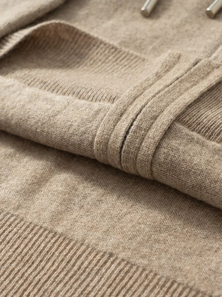 ANGEL Men's 100% Cashmere Hooded Sweater Zipper Cardigan Autumn Winter Smart Casual Soft Warm Cashmere Knitted Sweater Hoodie