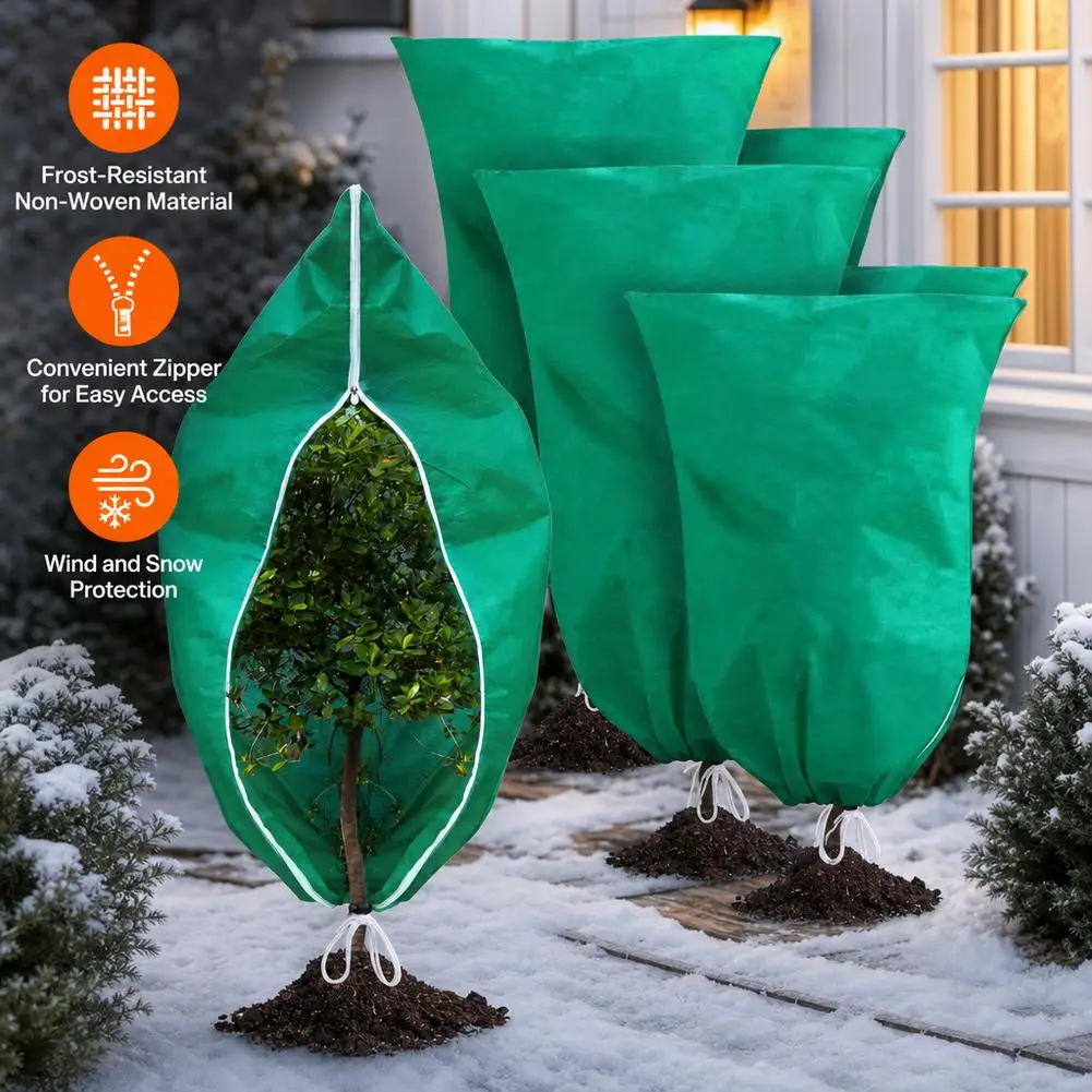 Non-woven Winter Plant Protection Bag With Zip Drawstring Against Cold Plant Warm Cover Vegetation Anti-Frost Bag Autumn Winter