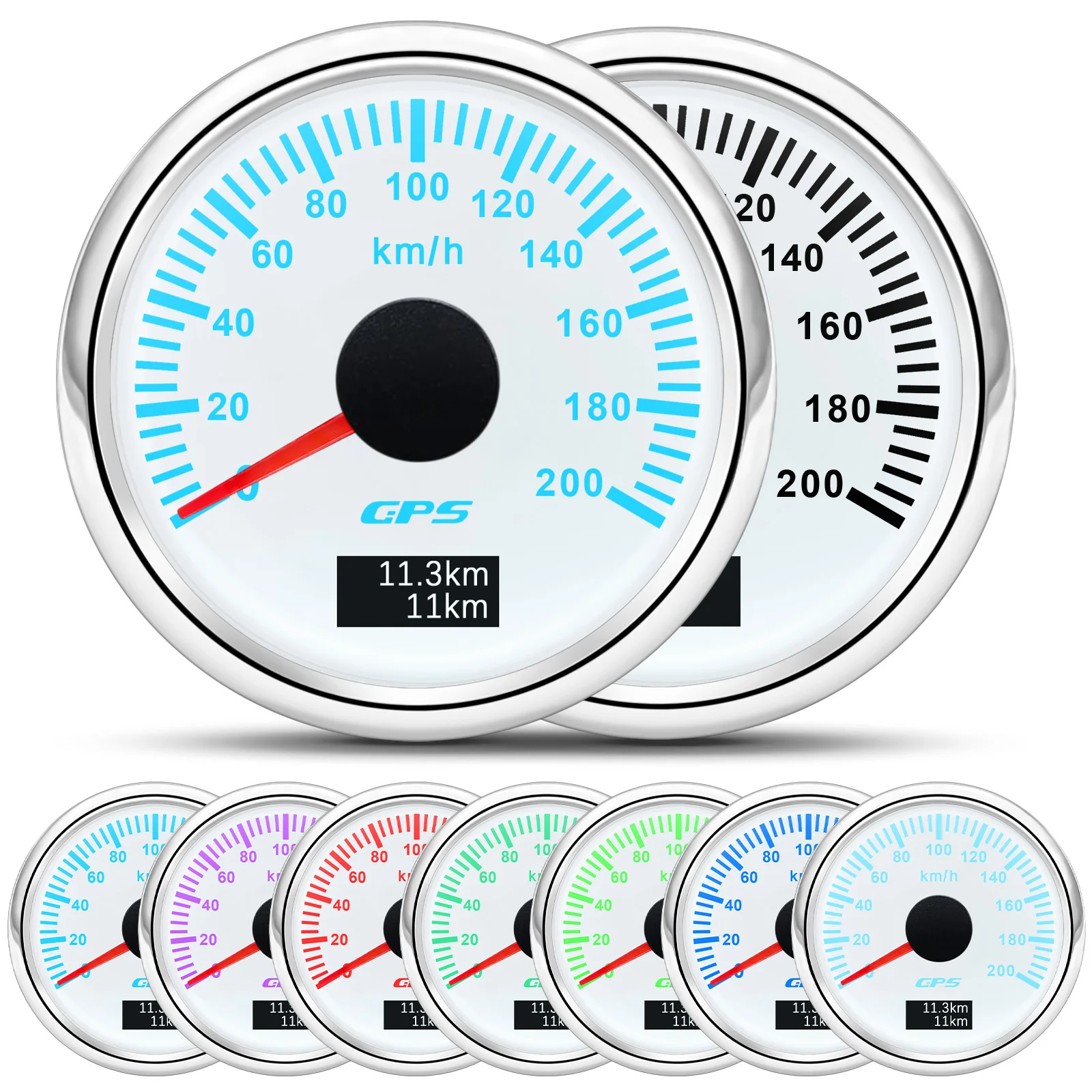 30/60/80/120/200 km/h GPS-Tachometer mit GPS-Antenne für 12 V 24 V Auto Boot Marine wasserdichter Geschwindigkeitsmesser Kilometerzähler 7 Farben LED